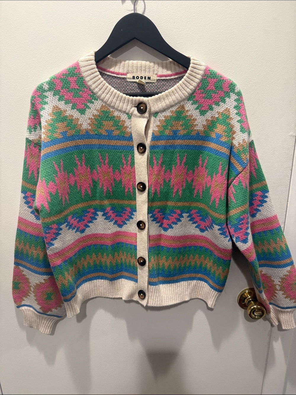 Boden Multicolor Fair Isle Cardigan - Pink, Green & Blue